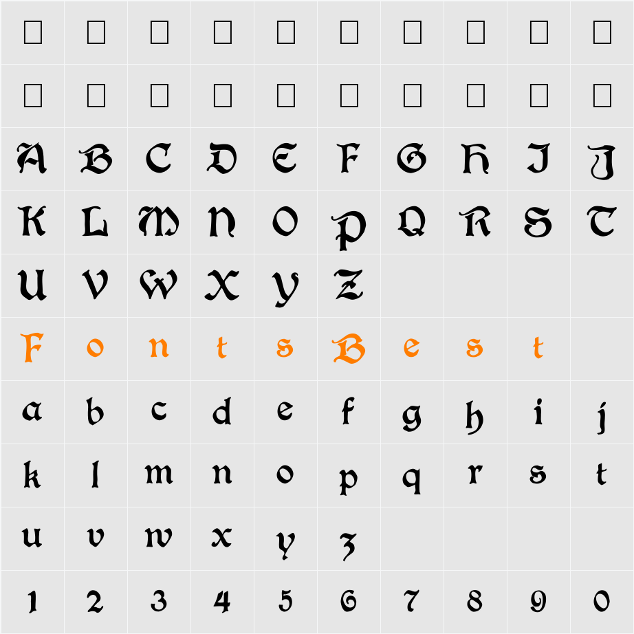 BoisterBlack Character Map