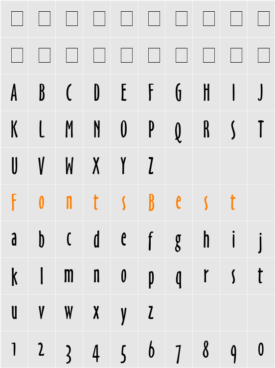Hobby Condensed Character Map