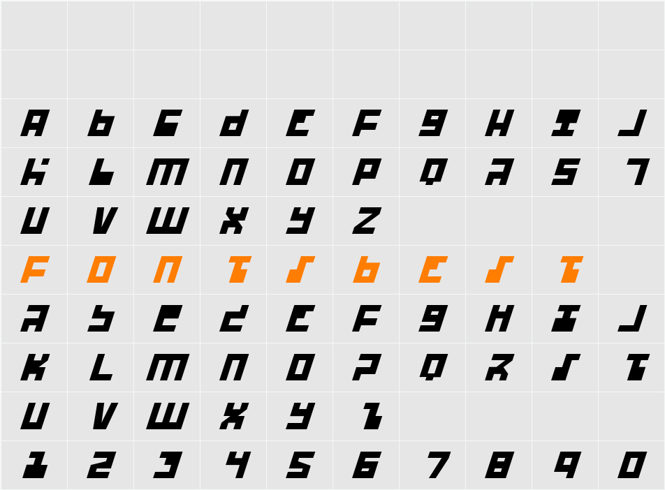UFO Hunter Expanded Italic Character Map
