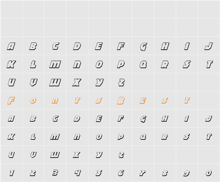 Blitzstrike 3D Italic Character Map