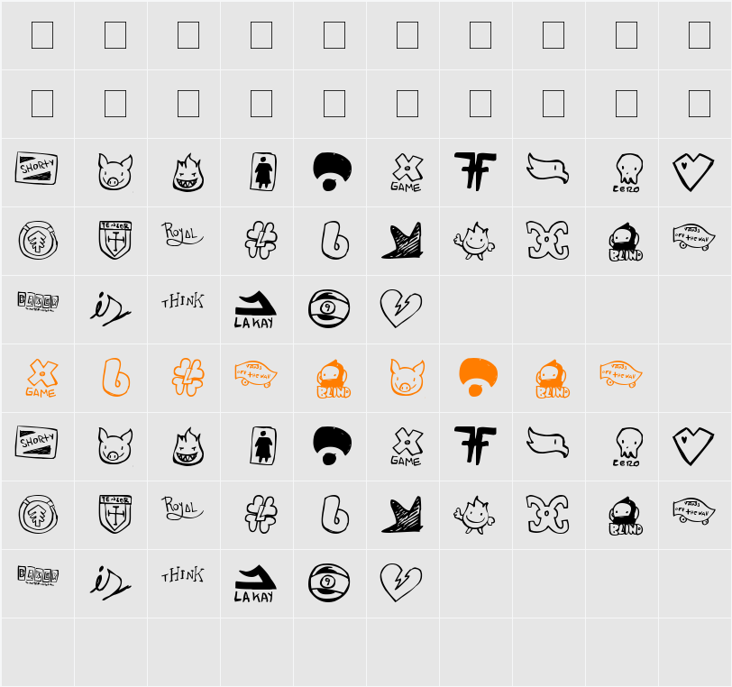PARODY LOGOSKATE Character Map