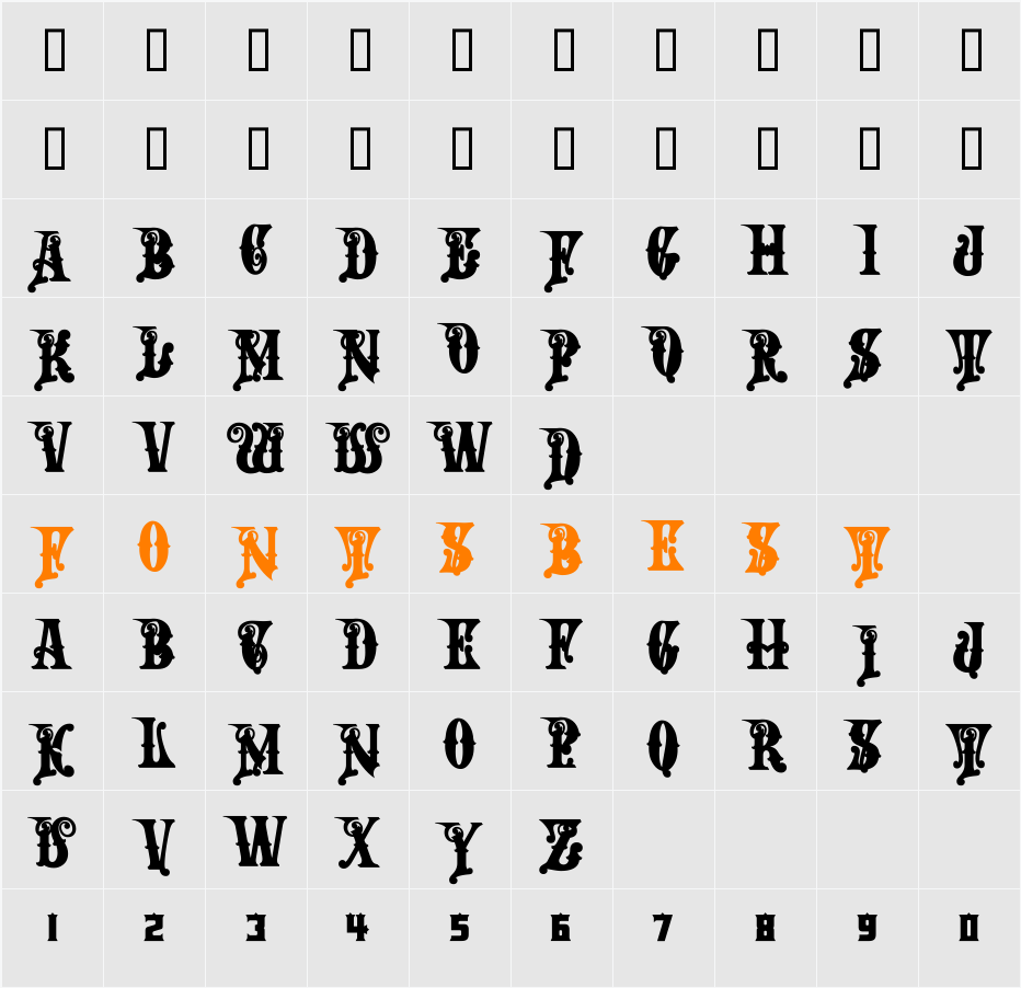 Rough Riders Alt Fill Character Map