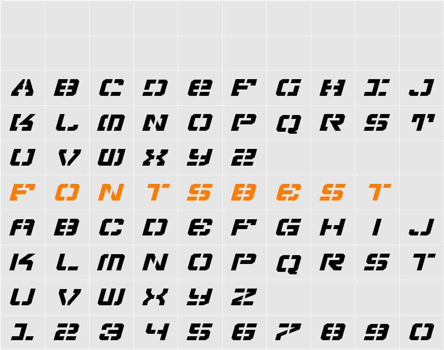 Vyper Expanded Italic Character Map