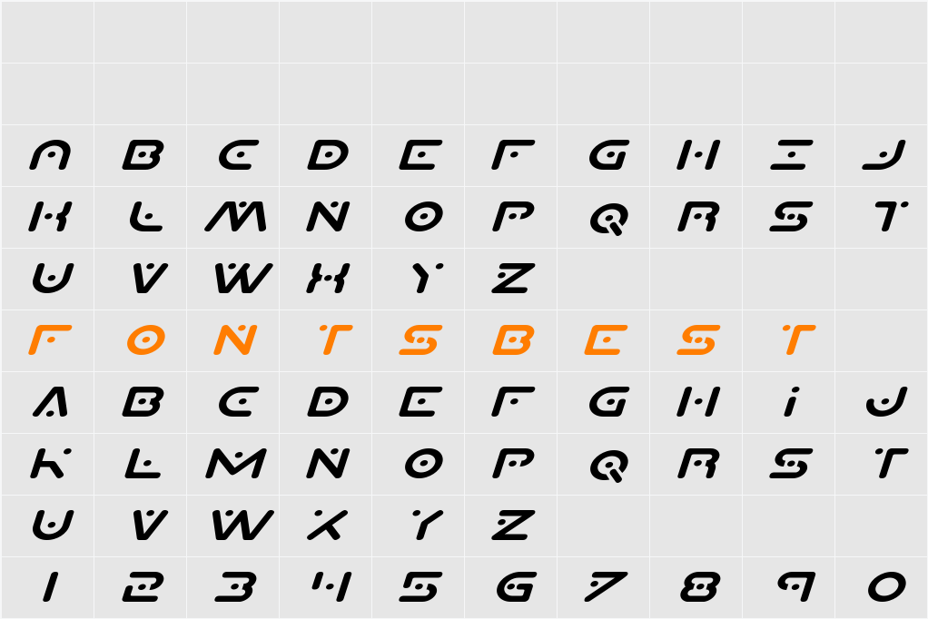 Planet X Compact Expanded Italic Character Map