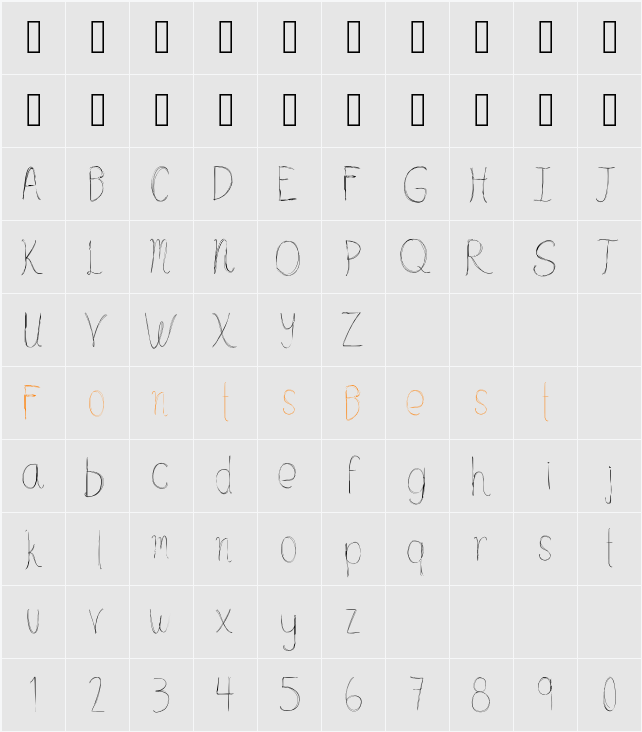 HsfLazyStrokes Character Map