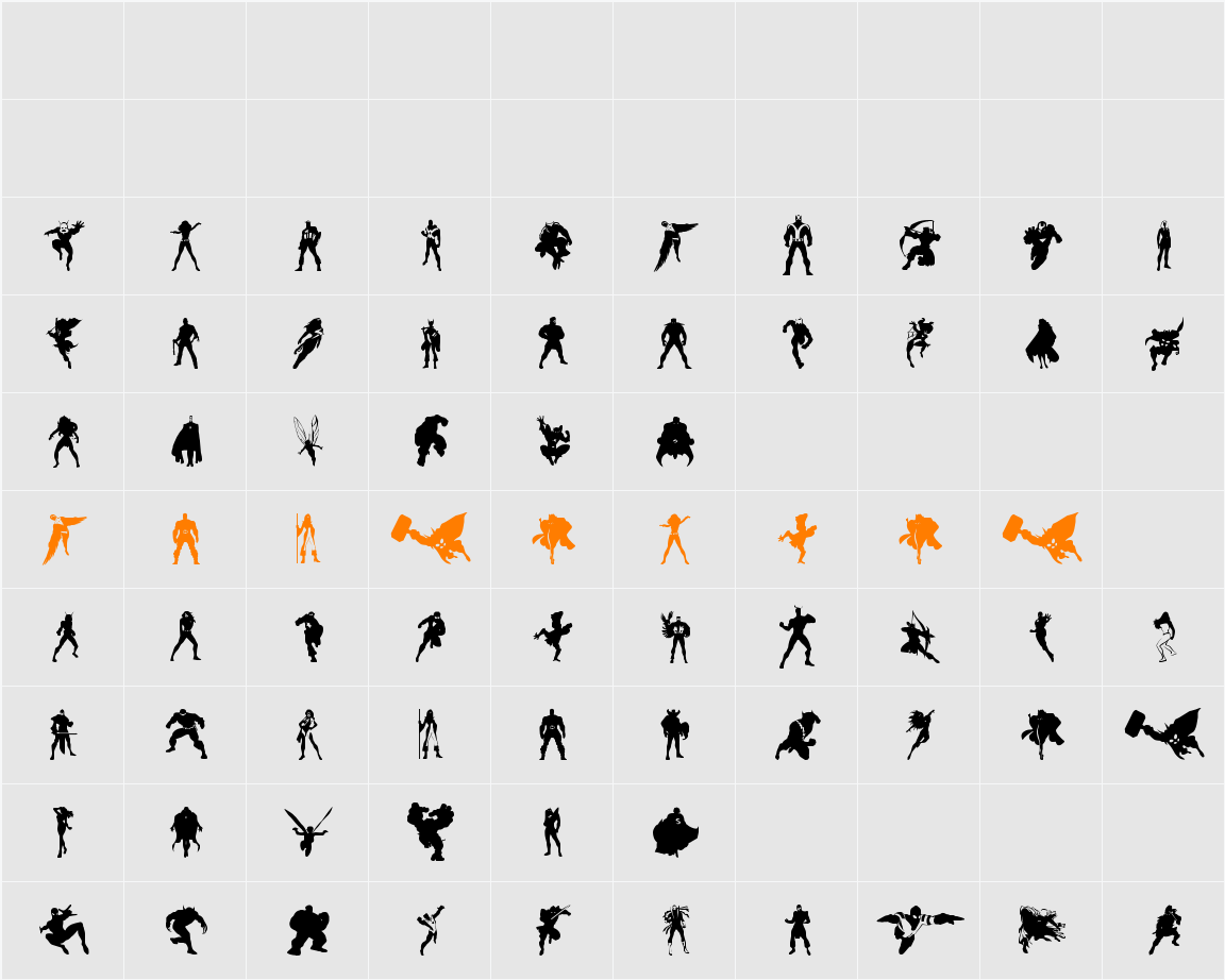 Heroes Assemble Dingbats Character Map