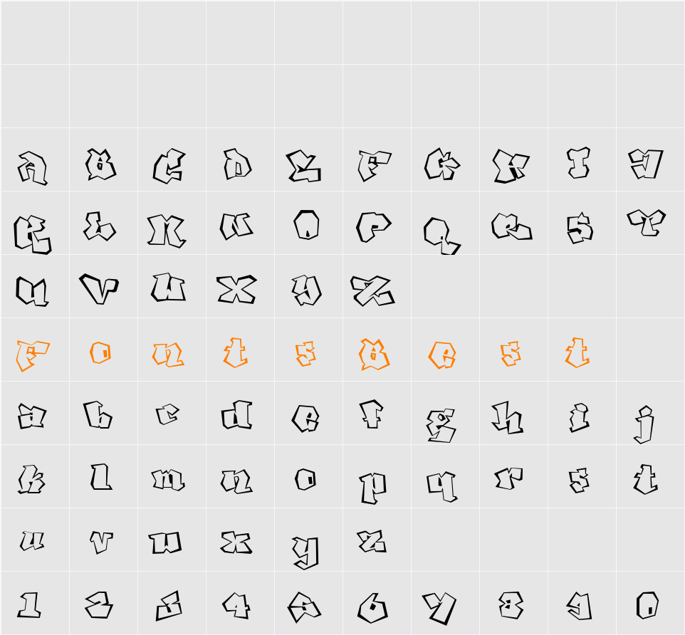 Ghang  Character Map