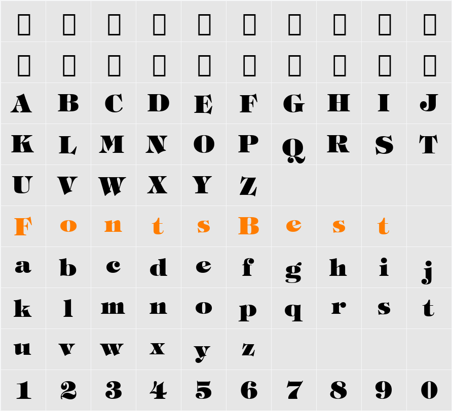 Tiffany Hv BT Character Map