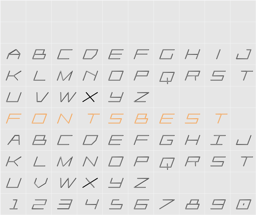 Player 1 Up 3D Italic Character Map