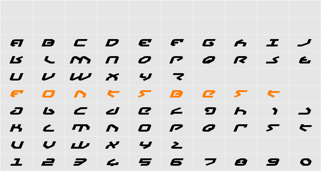 Yahren Expanded Italic Character Map