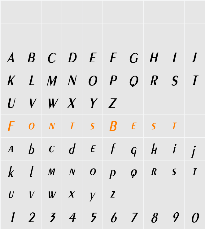 Peignot-Demi-Normal Th Italic Character Map