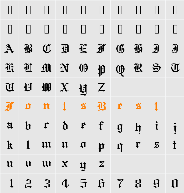 SWGothe Character Map