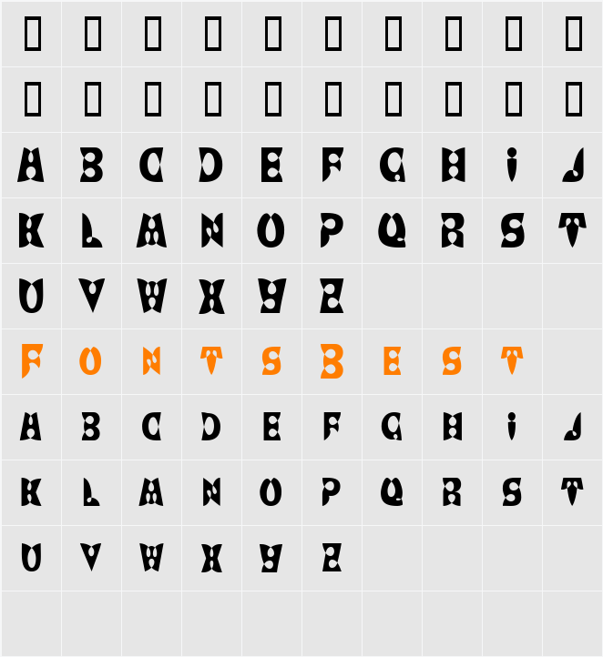 BrashDisplayCaps Character Map