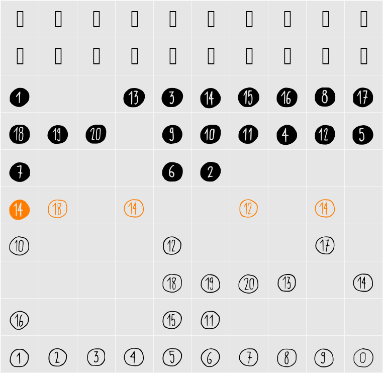 Scribynumbers Character Map