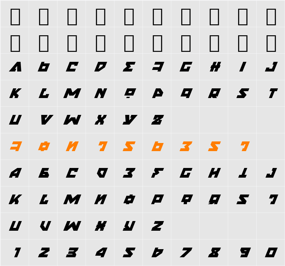 Nyet Italic Character Map