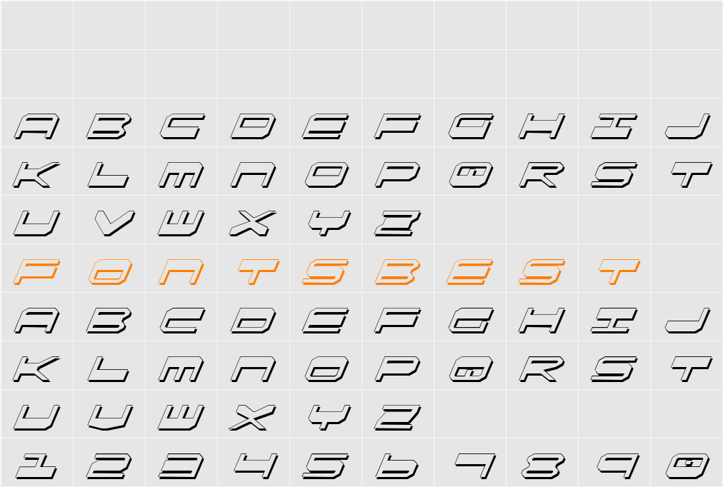 QuickGear Shadow Italic Character Map