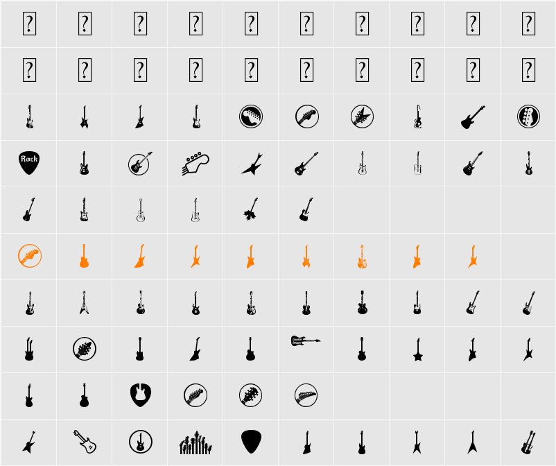 Electric Guitar Icons Character Map