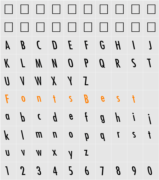 FuturistLeftyCondensed Character Map