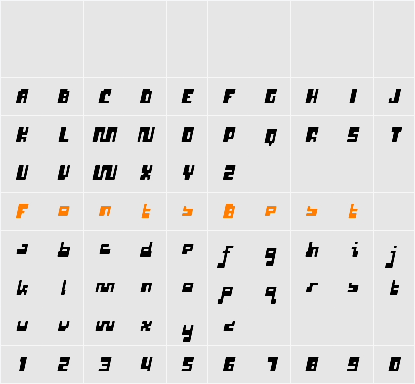 P22 Cusp Round Slant Character Map