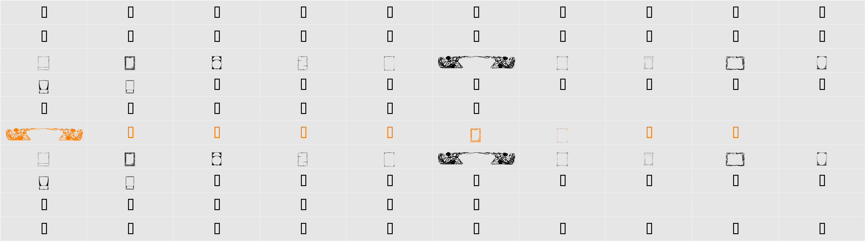 KR Deco Frames Character Map