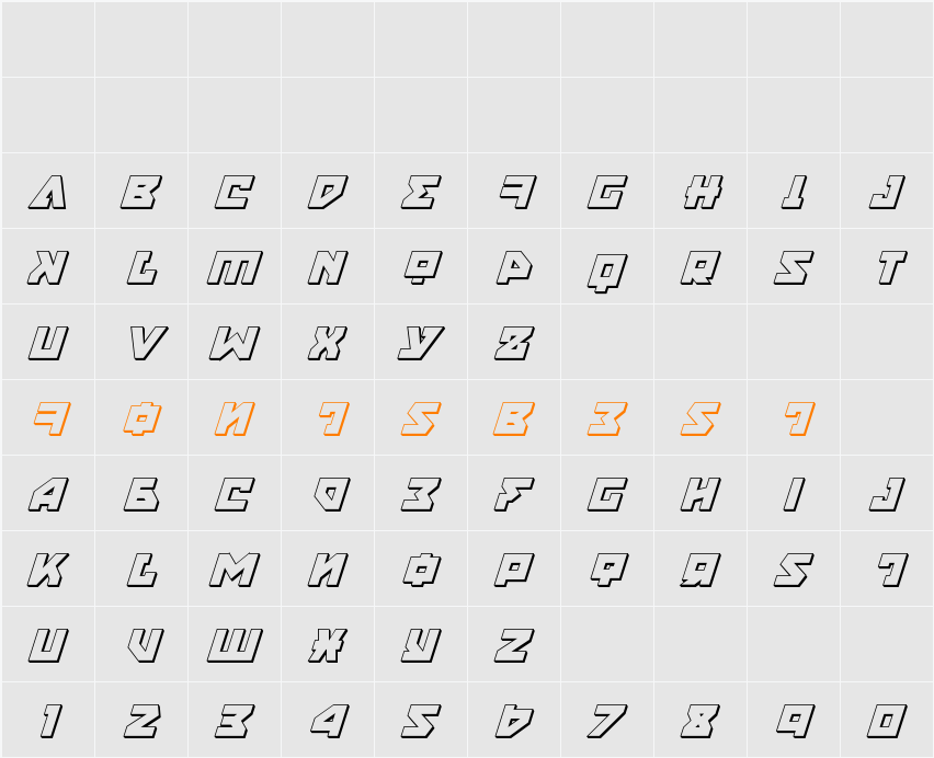 Nyet 3D Italic Character Map