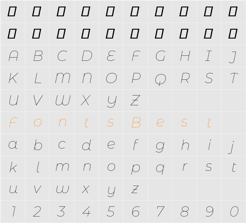 Montserrat Alternates Thin Character Map