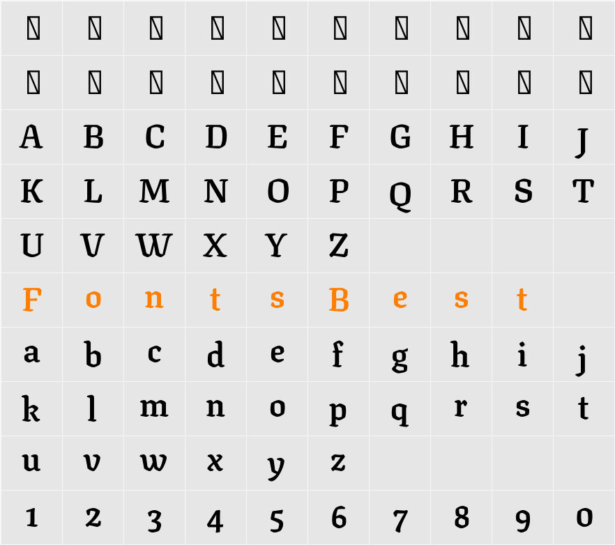 Texturina 72pt Character Map