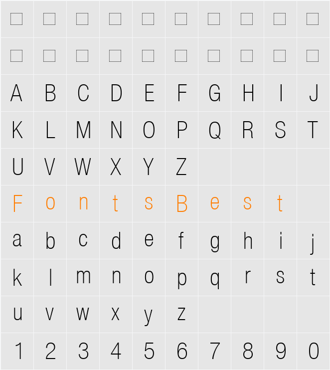 Helvetica37-CondensedThin Character Map