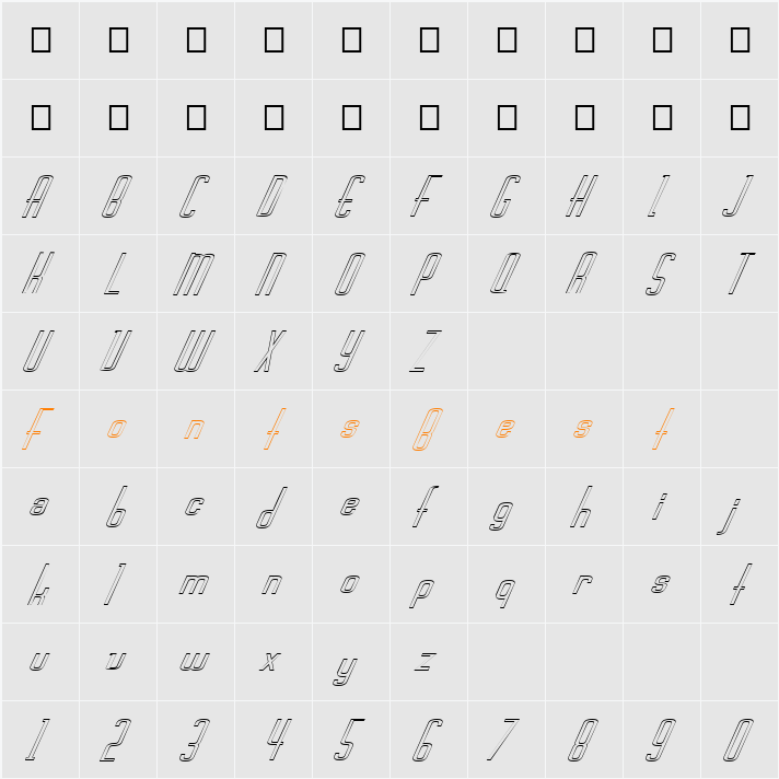 FZ BASIC 44 HOLLOW ITALIC Character Map