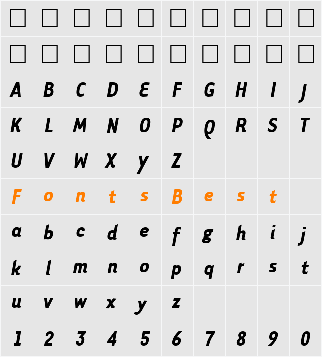 TarzanaNarrow Character Map