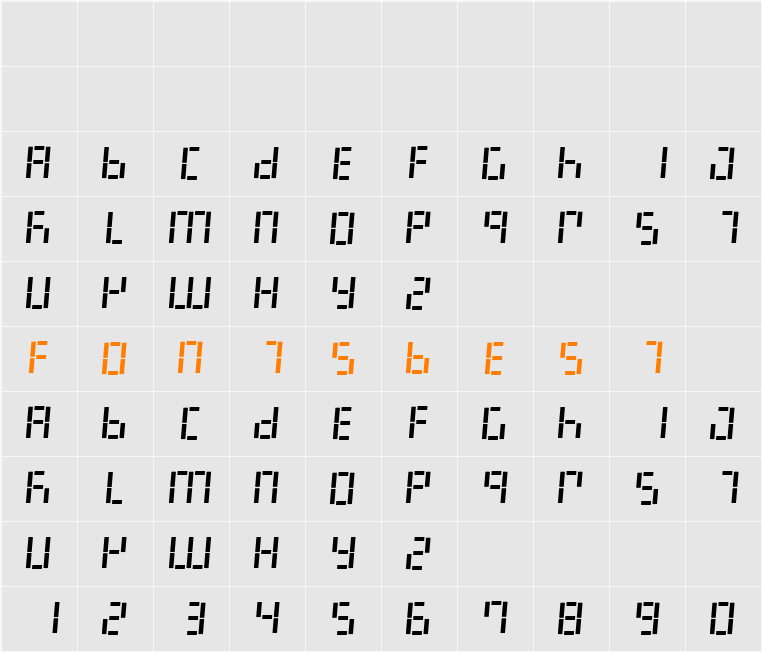 LED Digital 7 Character Map
