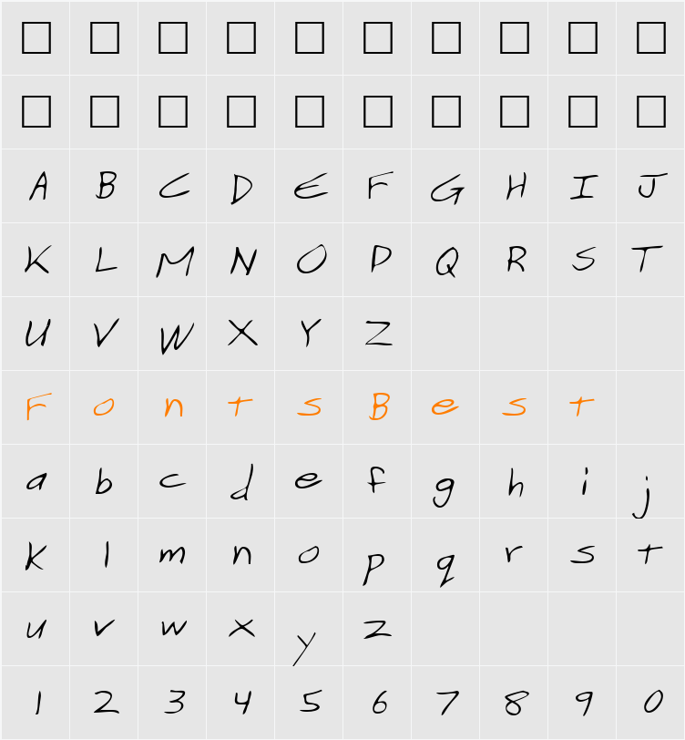 ZonkersHand Character Map