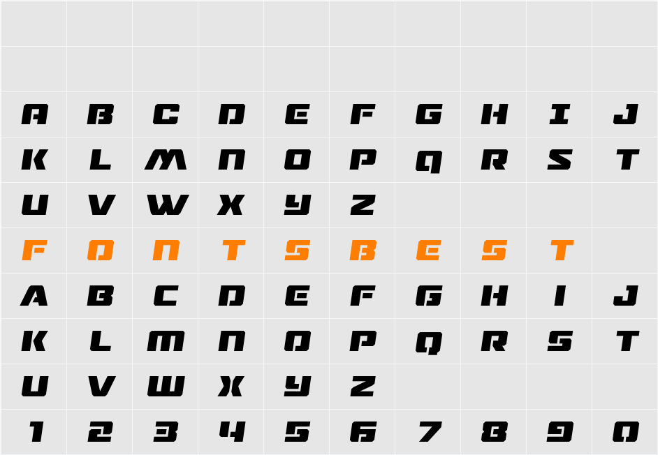 Drone Tracker Semi-Italic Character Map