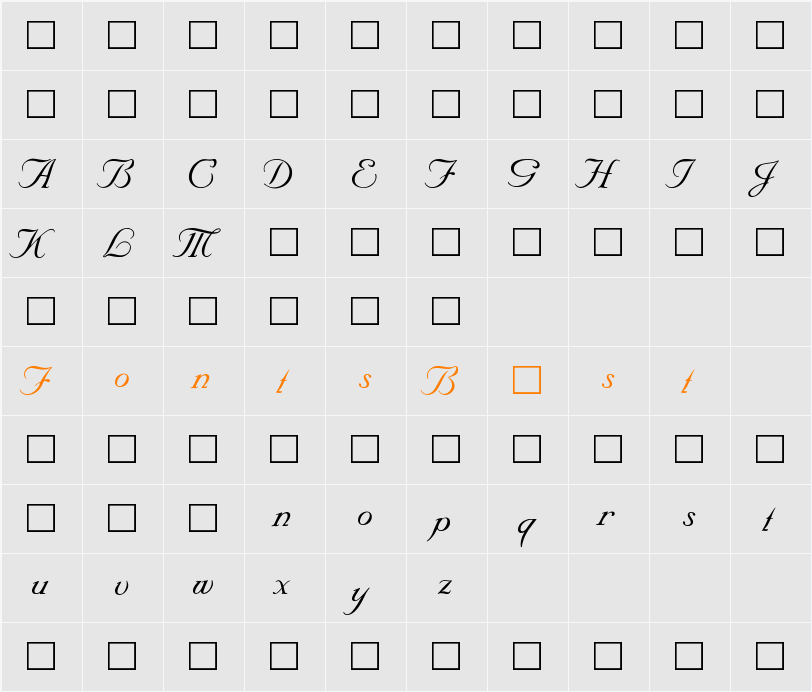 SNC Script Character Map