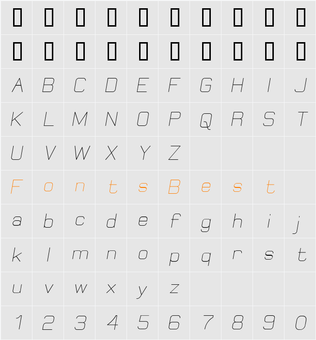 Elgethy Oblique Character Map