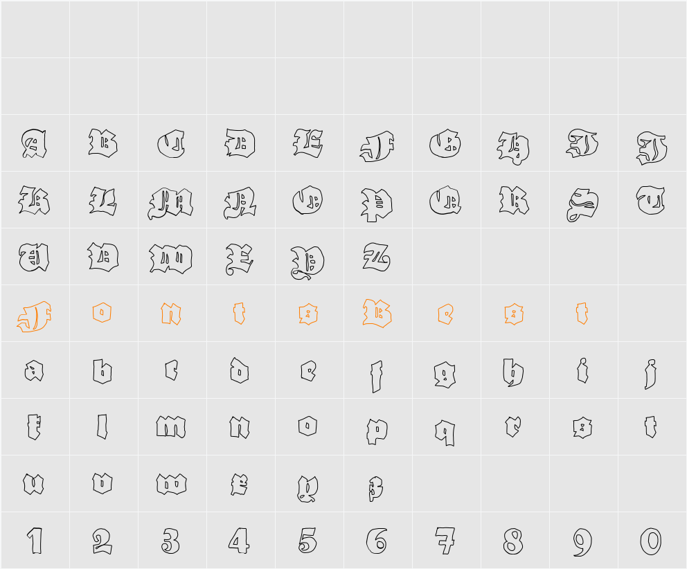 Grobe Hand Character Map