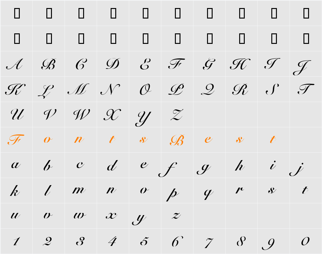 SnellRoundhandScript Character Map