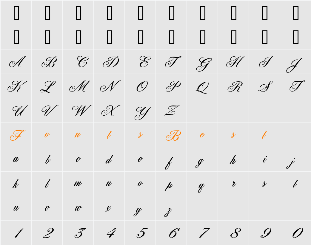 GE Fleurish Character Map