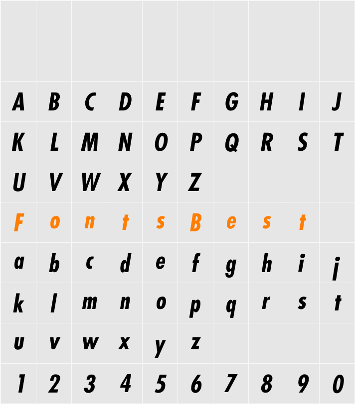 Fritter Condensed Character Map
