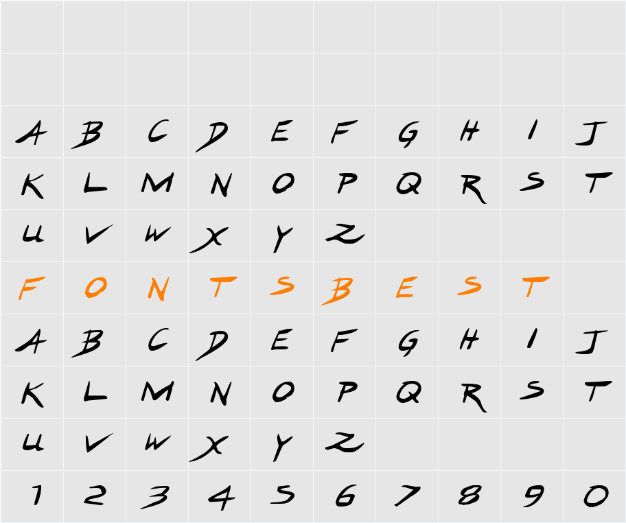 Hakturus Expanded Italic Character Map