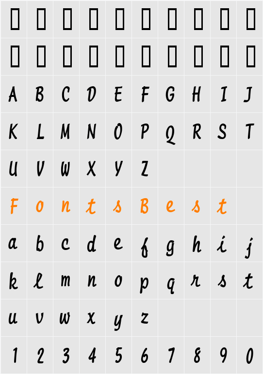 Manuscript Thin Character Map