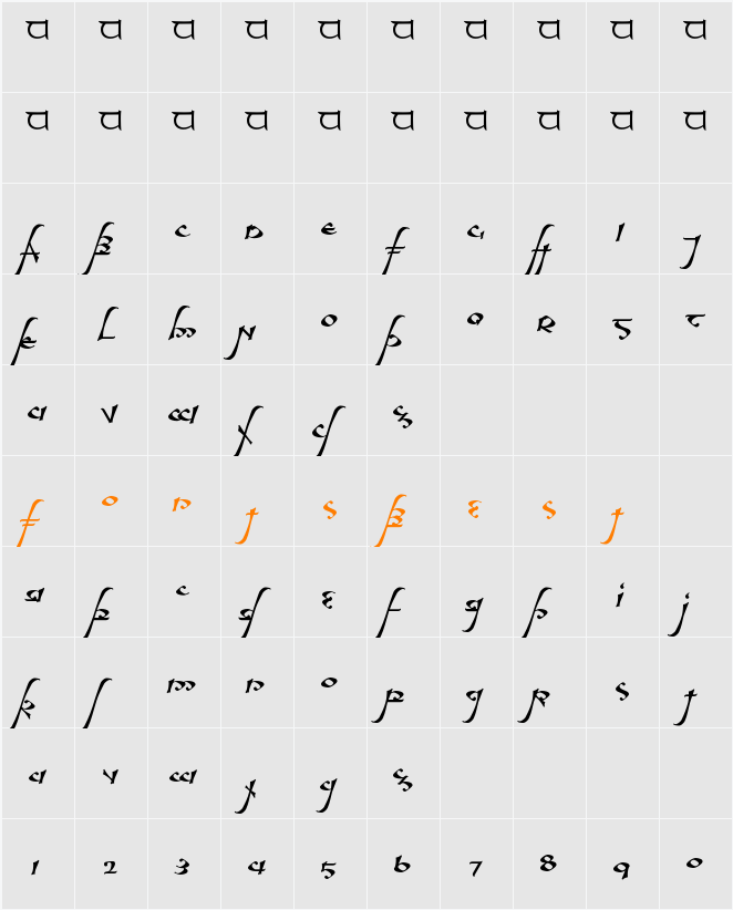aelfa Character Map