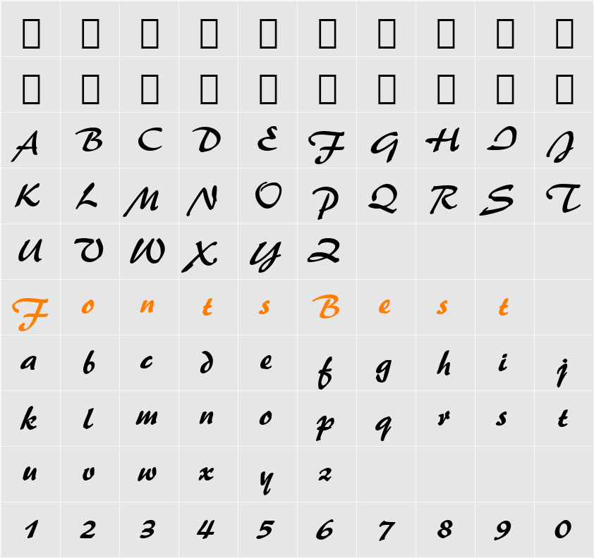 Brush455 BT Character Map