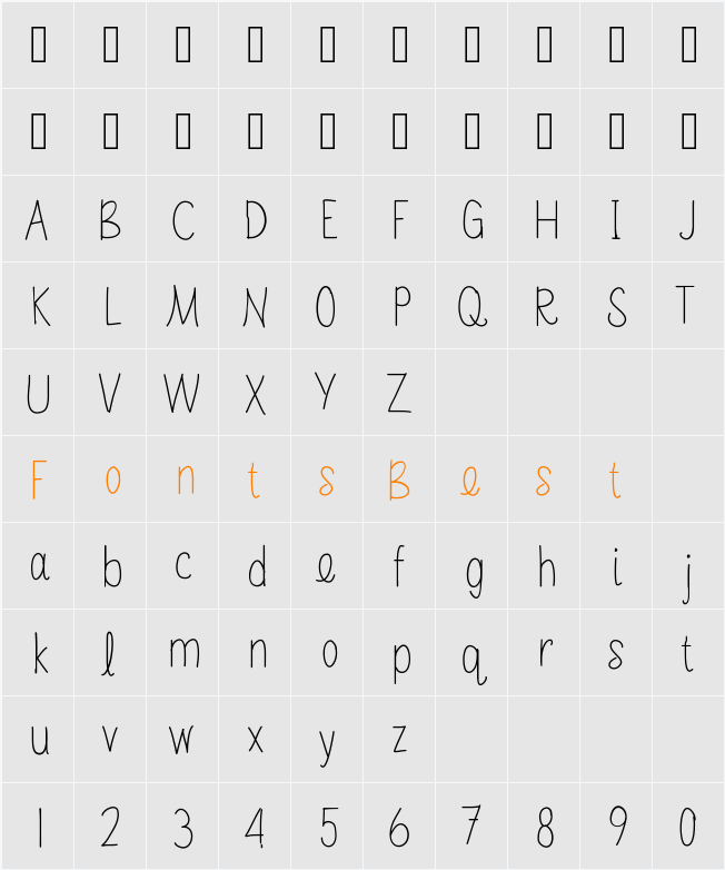 MRF Sabrina Hand Font Character Map