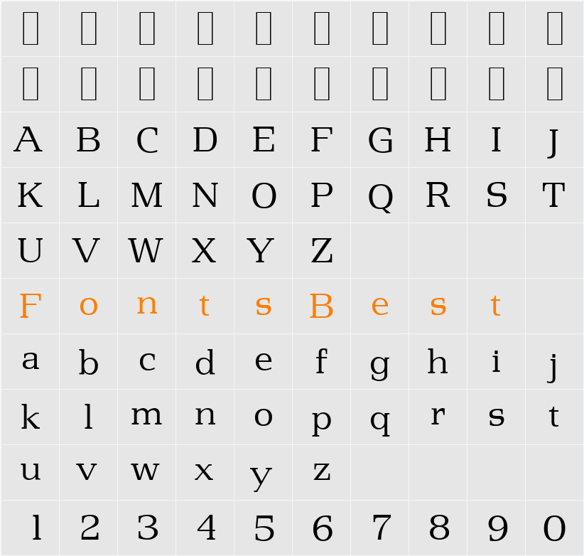 PenthouseSerial-Light Character Map