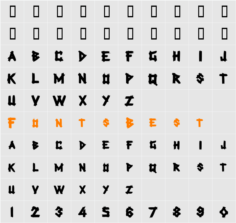 PlanksDisplayCaps Character Map