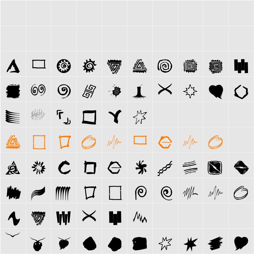 ShapesStrokebrushes Character Map