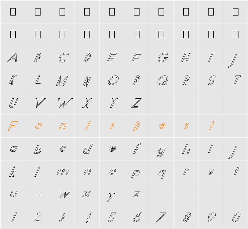 FZ BASIC 19 HOLLOW ITALIC Character Map