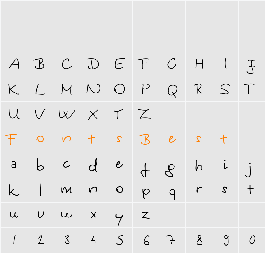 Kingashandwriting Character Map