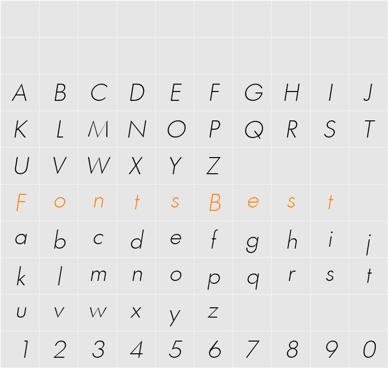 PeterBecker-ExtraLight Character Map
